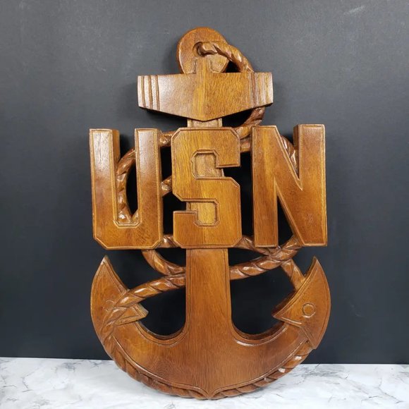 Handcarved Wood US Navy Chief Wall Decor Vintage - Picture 7 of 7